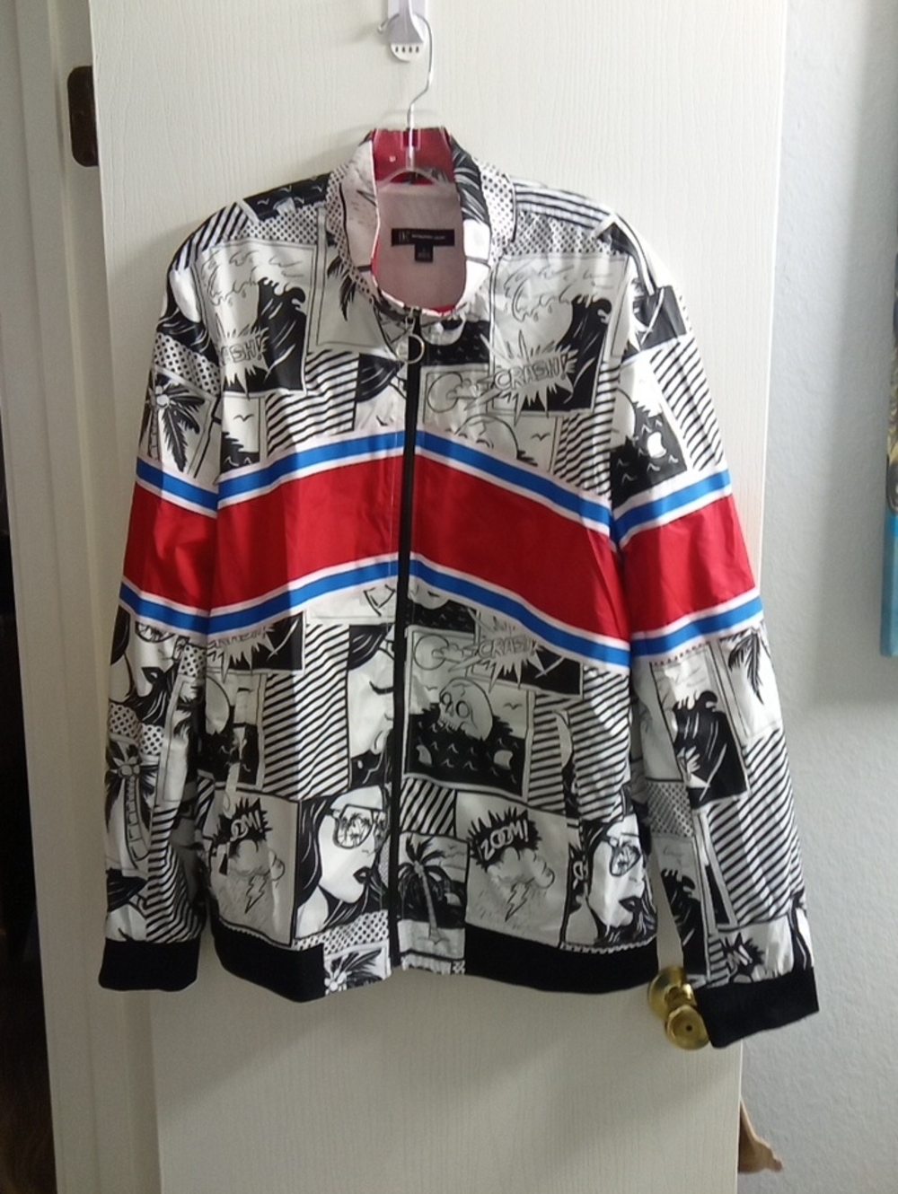 INC International Concepts Comic-Print Bomber Jacket in Red, Blue, White, Black